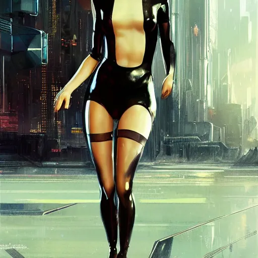 Prompt: a portrait of emma watson wearing skintight latex suit, cyberpunk city in the background as seen by greg rutkowski, light theme, enchanted, warm colors, high quality, waw, trending on artstation