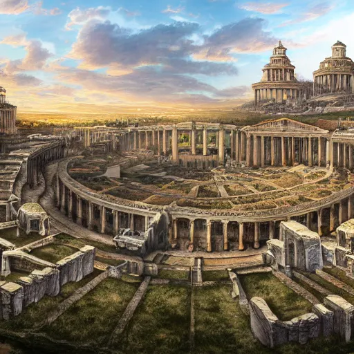 Image similar to sprawling roman city built in the roots of a collosal tree, wide shot, digital art, detailed, fantasy