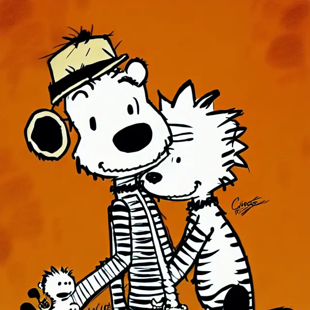 Image similar to epic professional digital Calvin and Hobbes ink drawing drawn by charles schultz, best on artstation, breathtaking, epic, stunning, gorgeous, much detail, much wow, cgsociety, wlop, pixiv, behance, deviantart, masterpiece