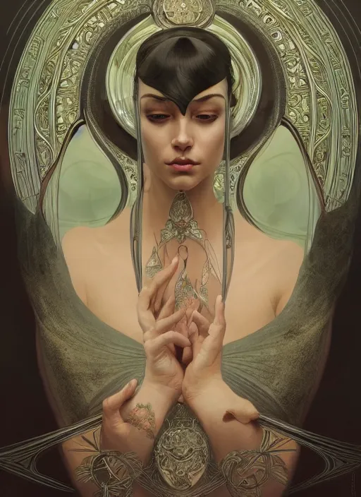 Prompt: symmetry!! jade, machine parts embedded into face, intricate, elegant, highly detailed, digital painting, artstation, concept art, smooth, sharp focus, illustration, art by artgerm and greg rutkowski and alphonse mucha, 8 k