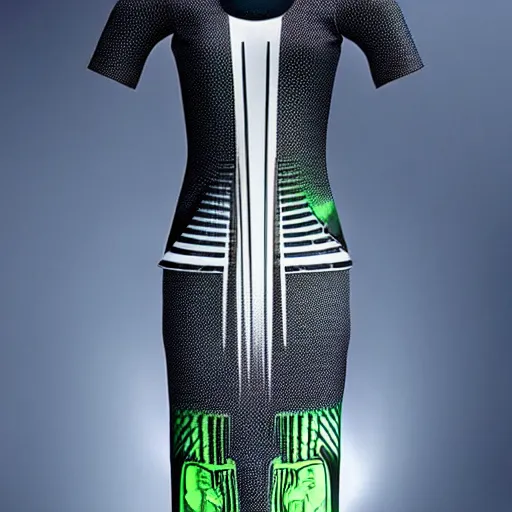 Image similar to a tennis dress from the future. Warhammer style. designed by Hugo Boss, H.R. Giger and Karl Lagerfeld