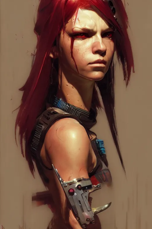 Image similar to full character portrait max mad cyberpunk, a future sniper girl character design, final fantasy face, painting by gaston bussiere, katsuya terada, nc wyeth, greg rutkowski, craig mullins, vermeer, trending on artstation, jeffery catherine jones