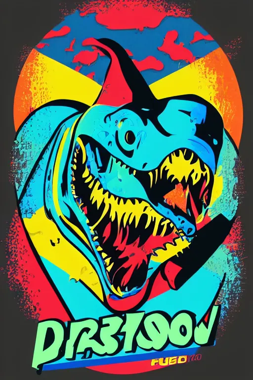 Prompt: dinosaur 7 6 retro futurist illustration art by butcher billy, sticker, colorful, illustration, highly detailed, simple, smooth and clean vector curves, no jagged lines, vector art, smooth andy warhol style