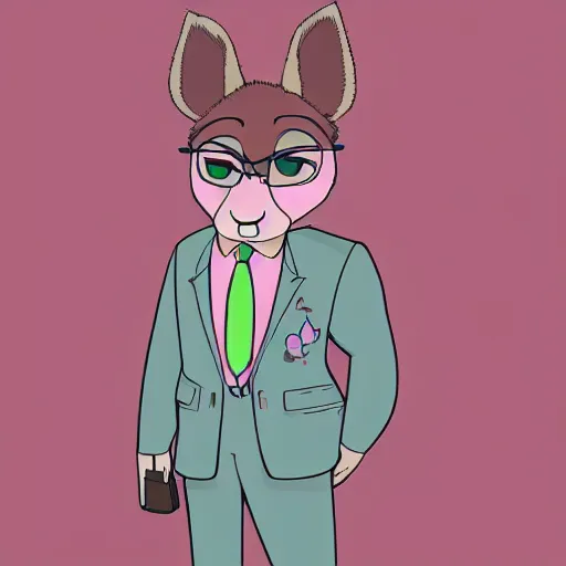 Prompt: logo of a pink alpaca in a suit in the style of zootopia, pixar, digital art, trending on artstation, award - winning