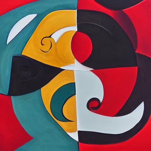 Image similar to one ape and one horse forming the shape of YinYang shaped, super details, conceptual, abstract, artistic