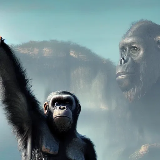 Image similar to planet of the apes meets king kong detailed concept art