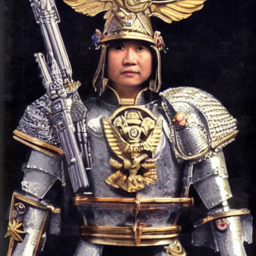 Image similar to God Emperor BongBong Marcos, Warhammer 4K armor,