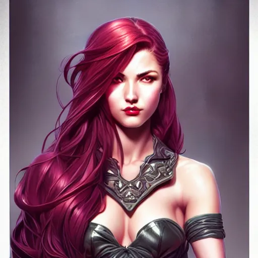 Image similar to head and shoulders portrait of Katarina from League of Legends illustration, medium shot, intricate, elegant, highly detailed, digital art, ffffound, art by JC Leyendecker and sachin teng