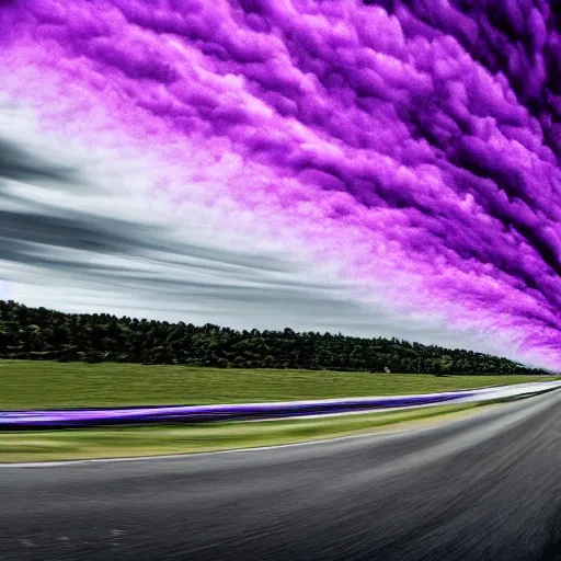 Prompt: purple tornado following white minivan, photo, 4k, realism