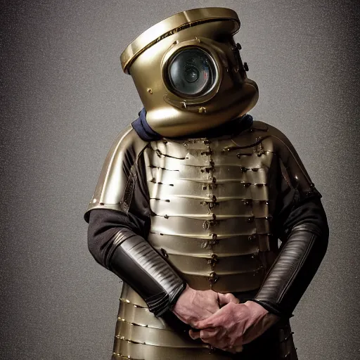 Prompt: richard iv the roman king, real human wearing cashmere diving suit, soft studio lighting, sigma lens photo,