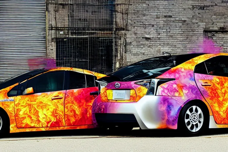 Image similar to Toyota Prius with flames painted on it