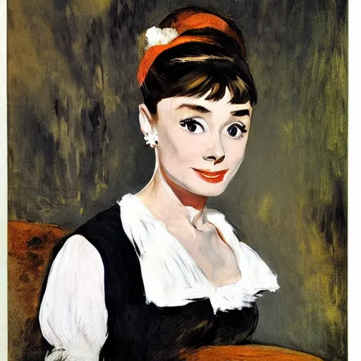 Image similar to audrey hepburn art by edouard manet