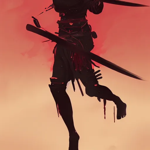 Prompt: samurai woman in black, bloodthirsty, katana, agony, digital illustration, artstation, painted by wlop