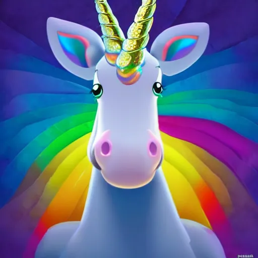 Image similar to Rainbow sparkle unicorn, pixar style