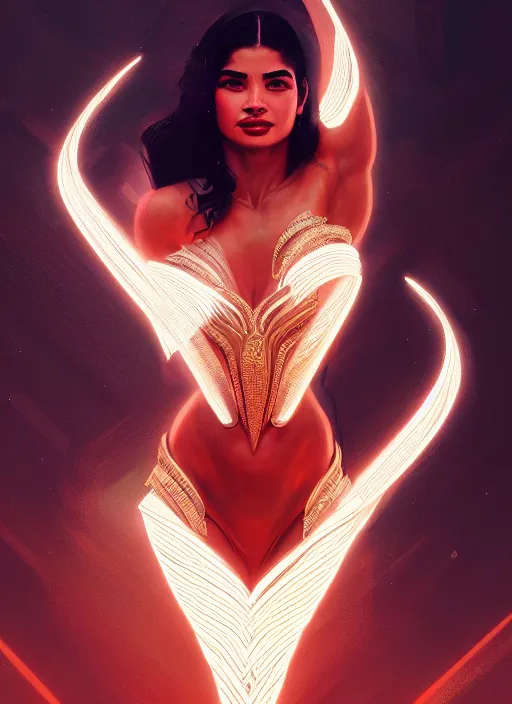 Image similar to portrait of darna anne curtis, intricate, elegant, glowing lights, highly detailed, digital painting, artstation, glamor pose, concept art, smooth, sharp focus, illustration, art by wlop, mars ravelo and greg rutkowski