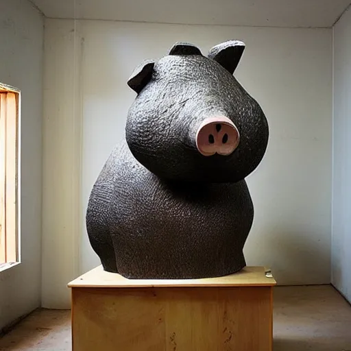 Image similar to “ large pig sculpture in an artist ’ s studio, mixed materials ”