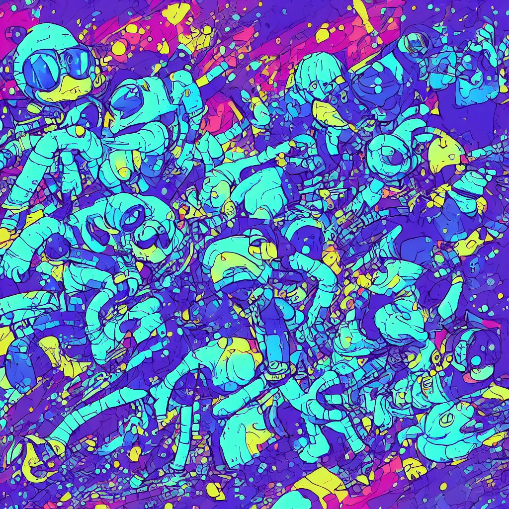 Image similar to indigo toads, ryuta ueda artwork, breakcore, jet set radio artwork, y 2 k, gloom, space, cel - shaded art style, broken rainbow, data, minimal, speakers, code, cybernetic, dark, eerie, cyber