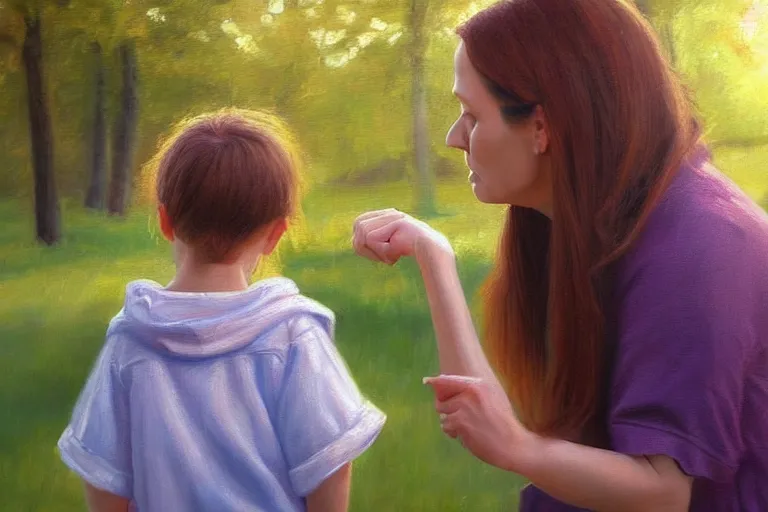 Prompt: ( ( a beautiful 8 k photorealistic masterpiece oil painting ) ( of ( mother encouraging her child to go out and play, the child is very nervous and shy ) ( finnish painting ) ) ( hyperrealism ) ( 1 6 k ) ( trending on artstation )