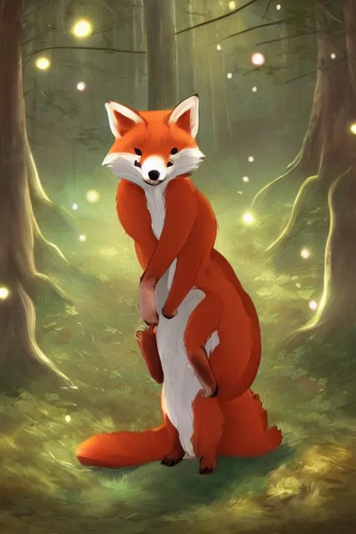 Image similar to a pretty medieval anthropomorphic fox with a fluffy tail in the forest, comic art, trending on furaffinity, cartoon, kawaii, backlighting, furry art!!!, radiant light, bokeh, trending on artstation, digital art