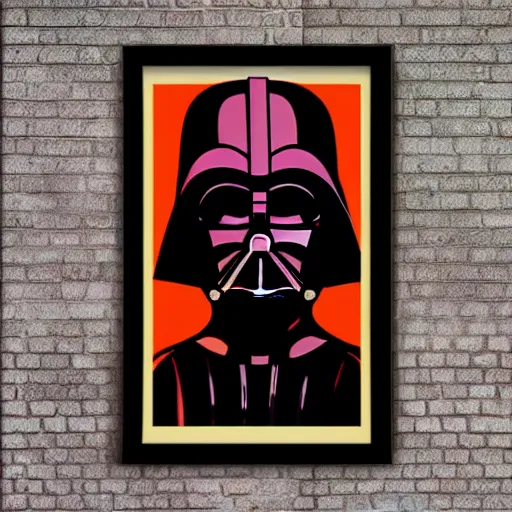 Image similar to andy warhol framed print with soup cans and darth vader pattern