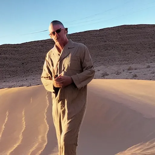 Image similar to photograph of maynard james keenan wearing pajamas in the desert