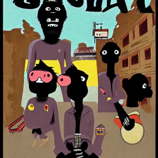 Image similar to Gorillaz the band if they were actually Gorillas by jamie hewlett