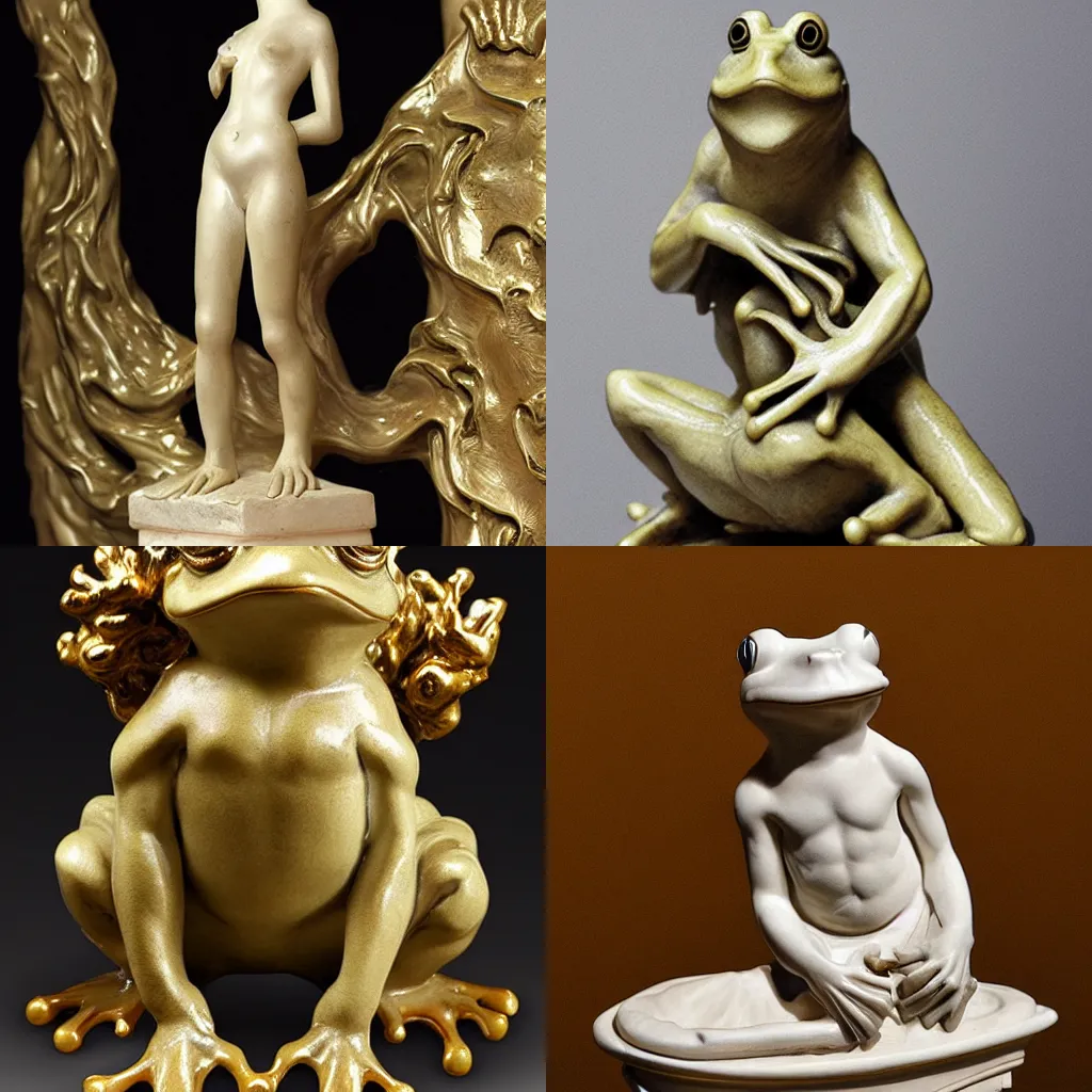 Prompt: pristine frog statuette, bernini masterpiece
