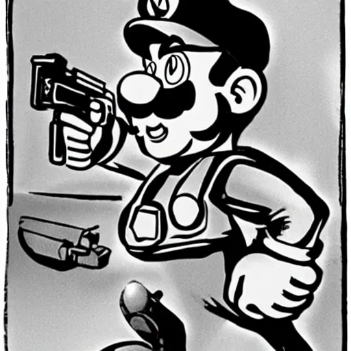 Image similar to !dream mario holding a gun , historical photo