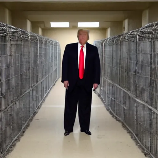 Image similar to donald trump behind bars in prison fatigues