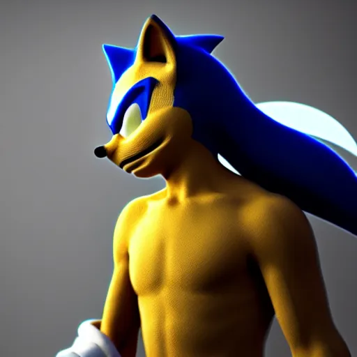 Image similar to anonymous as sonic the hedgehog, weta hyperrealism cinematic lighting and compositon