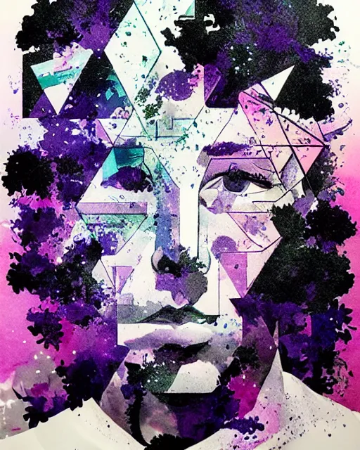 Prompt: vaporwave smoke ink portrait, shattering acrylic geometric watercolor art by victo ngai and wlop