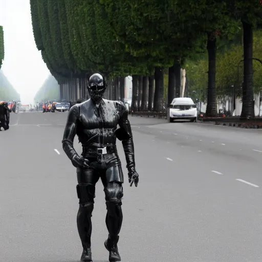 Image similar to T-800 walks in the avenue des champs elysée