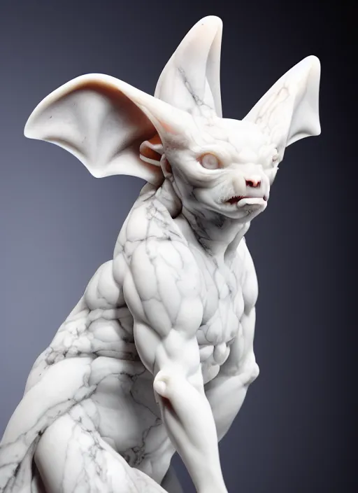 Image similar to marble statue of a vampire bat, glossy, beautiful studio lighting