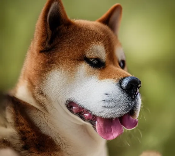 Prompt: a portrait of shiba inu with a mushroom cap growing on its head. intricate. lifelike. soft light. sony a 7 r iv 5 5 mm. cinematic post - processing