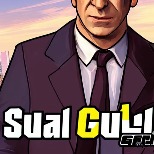 Image similar to Saul Goodman from Better Call Saul as a GTA character portrait, Grand Theft Auto, GTA cover art