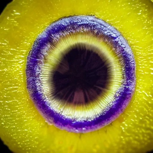 Prompt: iris of an eye that looks like lemon slices, photography