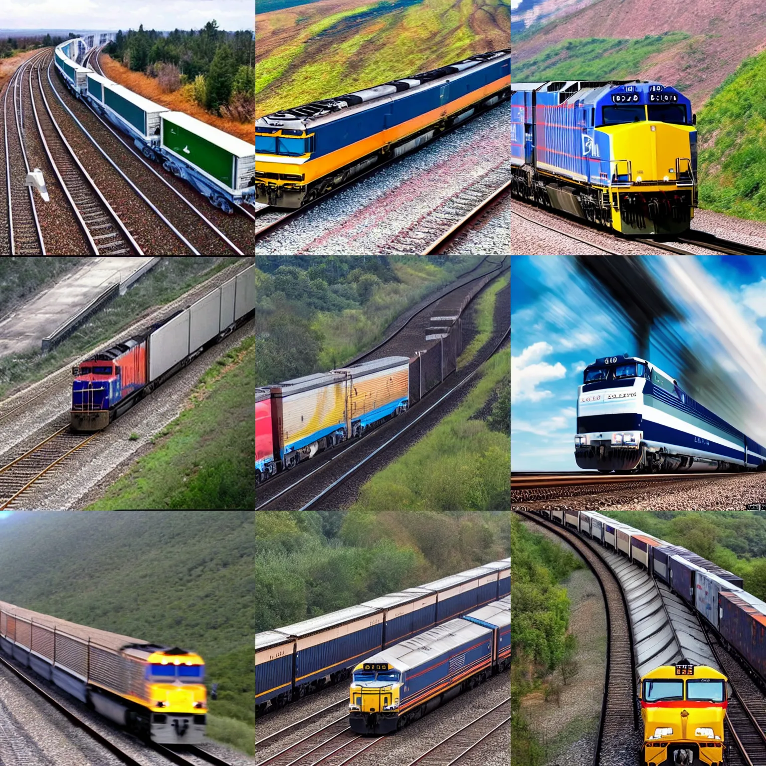 Prompt: riding above a high speed freight train is a mad man, doppler effect, style