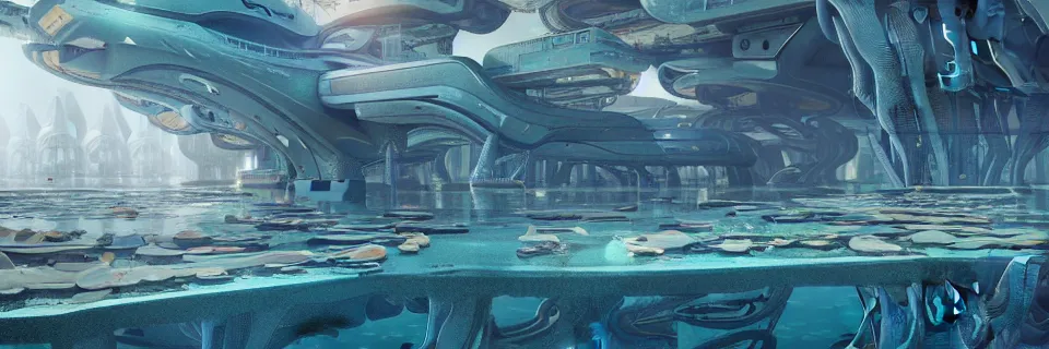 Prompt: a beautiful digital illustration of a futuristic underwater city by beeple | Byzantine architecture | cinematic | unreal engine | octane | photorealistic | horizontal symmetry