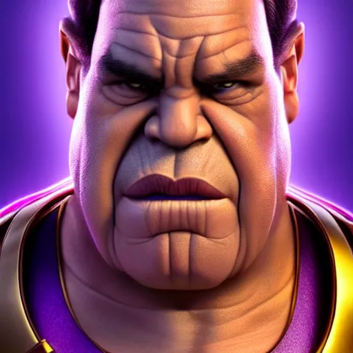 Image similar to a portrait of abdelfattah alsisi as thanos, the pixar adaptation, with same hairstyle, angry facial expressions, hyper detailed, digital art, trending in artstation, cinematic lighting, studio quality, smooth render, unreal engine 5 rendered, octane rendered