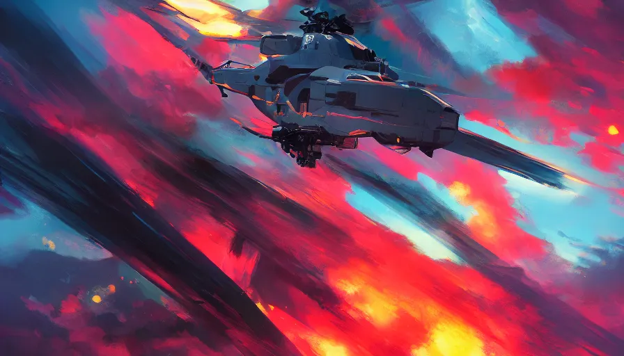 Prompt: concept art by jama jurabaev, cinematic shot, trending on artstation, high quality, brush stroke, hyperspace, vibrant colors, helicopter