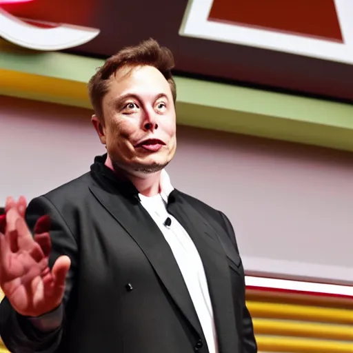 Image similar to elon musk as a burger king, hd photo