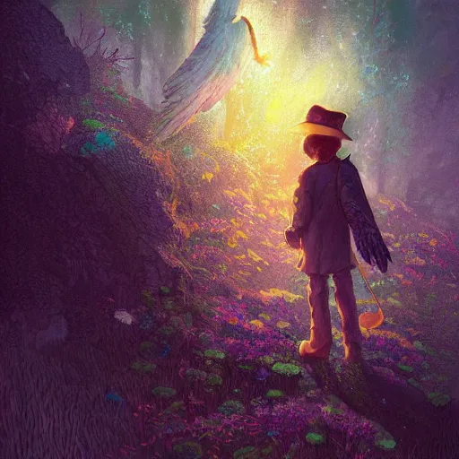 Prompt: snufkin with angel wings, heaven, digital illustration portrait design, by android jones and greg rutkowski, retrowave color scheme, detailed, cinematic lighting, wide angle action dynamic portrait