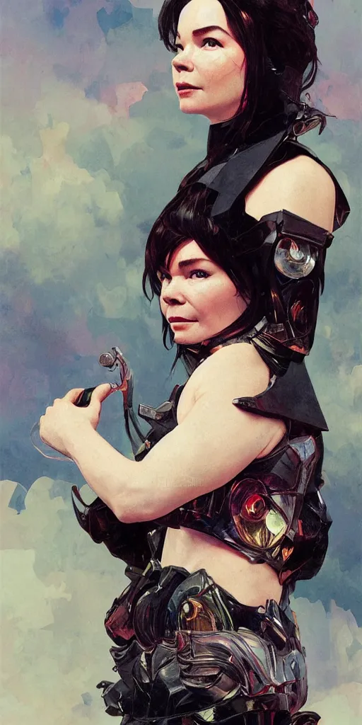 Image similar to bjork wearing a doctor who cosplay, digital painting, artstation, portrait, close - up, matte, sharp focus, illustration, art by greg rutkowski and alphonse mucha