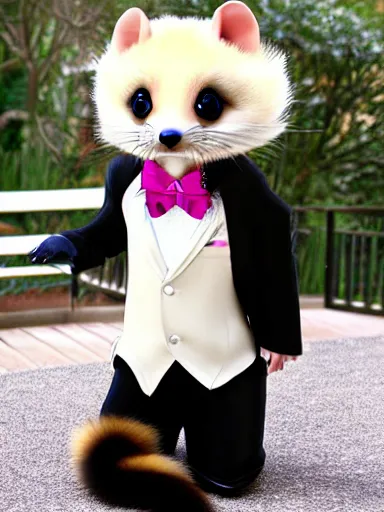 Image similar to furry ferret, anime style, formal suit, full body, disney style