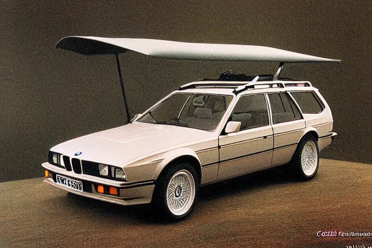 Image similar to intricate, 3 d, 1 9 8 4 bmw m 1 estate wagon, style by caspar david friedrich and wayne barlowe and ted nasmith.