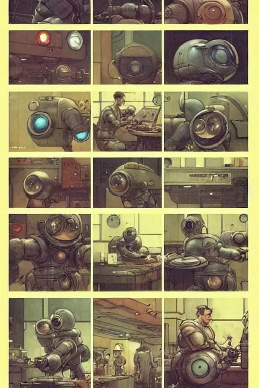 Prompt: comic book circles page layout ( ( ( ( ( 1 9 5 0 s retro future robot lab interior. muted colors. ) ) ) ) ) by jean - baptiste monge!!!!!!!!!!!!!!!!!!!!!!!!!!!!!!