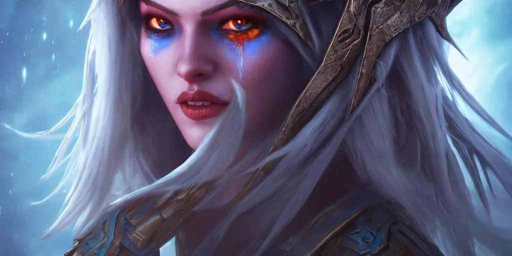 Image similar to hyperrealist portrait of sylvanas windrunner on a blue planet. by bayard wu, fantasy, photorealistic, octane render, unreal engine, dynamic lighting, trending on artstation, poster, volumetric lighting, very detailed faces, 4 k, award winning