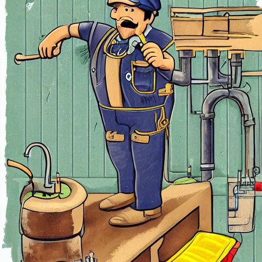 Image similar to highly detailed illustration of man plumber