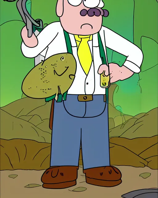 Prompt: Rainbow Trout farmer drawn in the style of Rick and Morty, Adult Swim, Rick and Morty, Justin Roiland