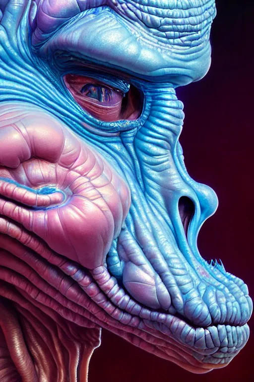 Image similar to hyperrealistic close-up pastel rococo alien! highly detailed concept art eric zener elson peter cinematic hard blue lighting high angle hd 8k sharp shallow depth of field, inspired by David Paul Cronenberg and Zdzisław Beksiński